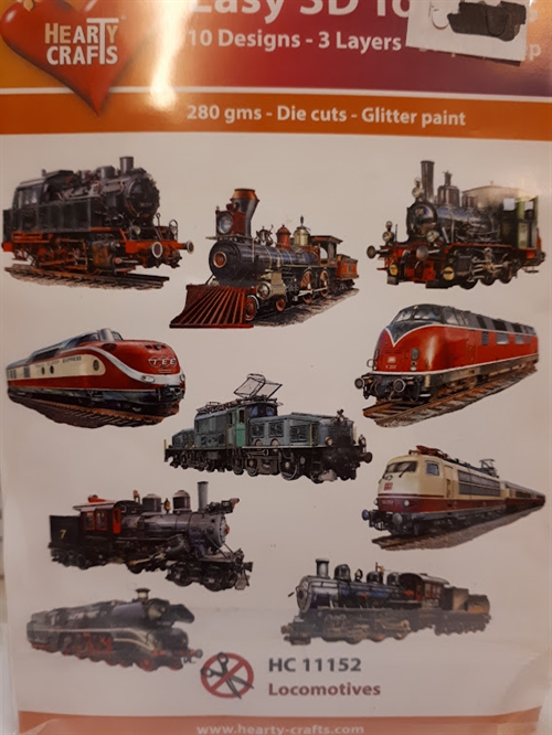 Easy 3D Toppers Locomotives 10 udstandsede motiver med glimmer